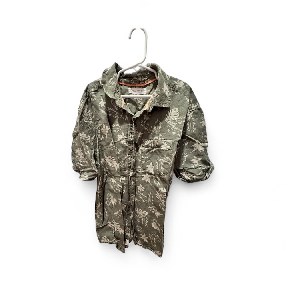 Zara boys Green Leaf Print Button Down Shirt